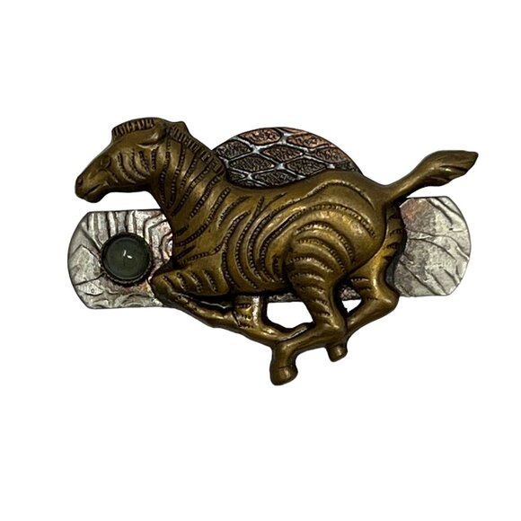 Vintage Zebra‎ Brooch Mixed Metal Running Silver Gold and Copper Tone Pin - Picture 1 of 7